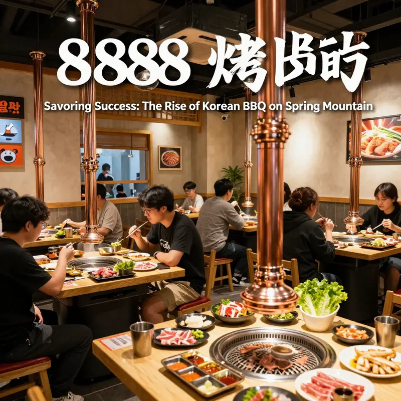 The bustling interior of 888 Korean BBQ, where diners enjoy an all-you-can-eat experience.