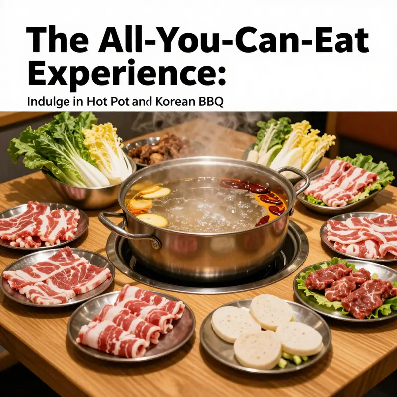An inviting array of ingredients ready for a memorable hot pot and Korean BBQ experience.