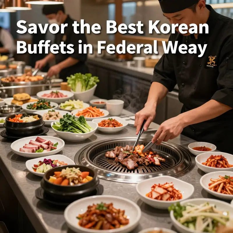 An array of marinated meats and vegetables representing the best Korean buffet options in Federal Way.