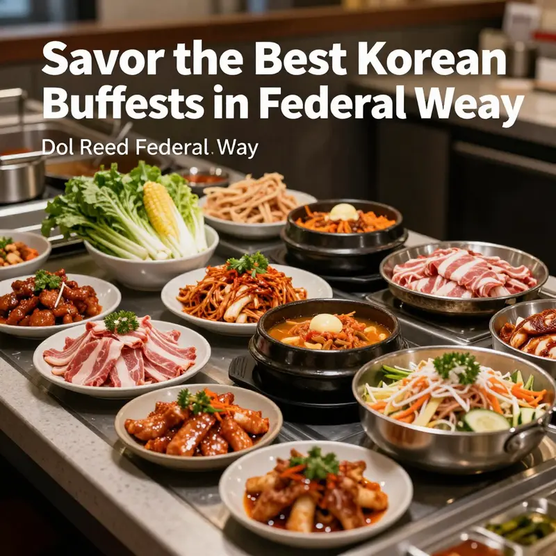 An array of marinated meats and vegetables representing the best Korean buffet options in Federal Way.
