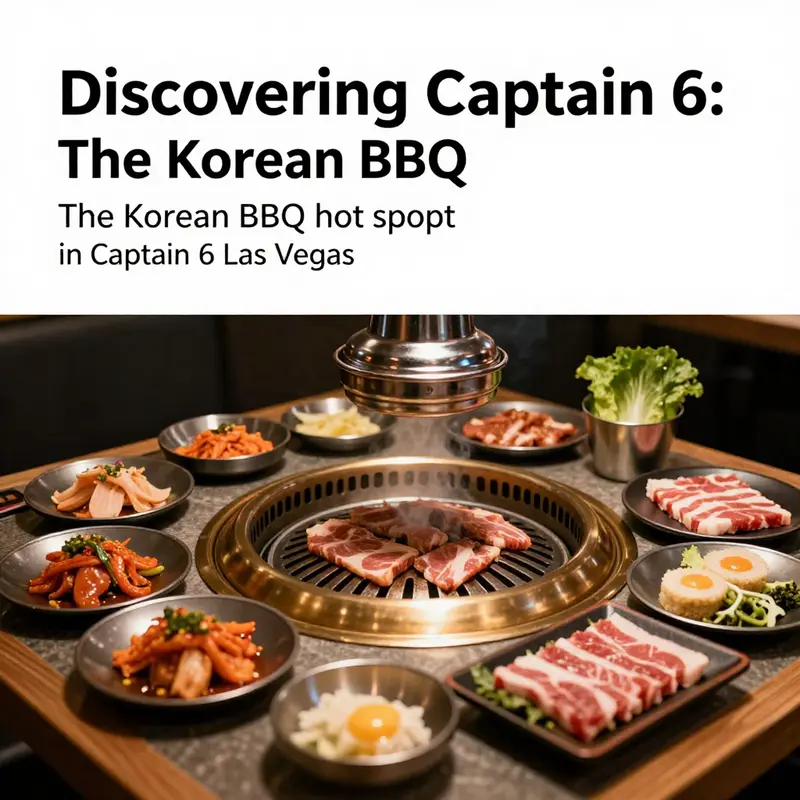 A table set with various grilled meats and colorful Korean dishes that highlight the dining experience at Captain 6.