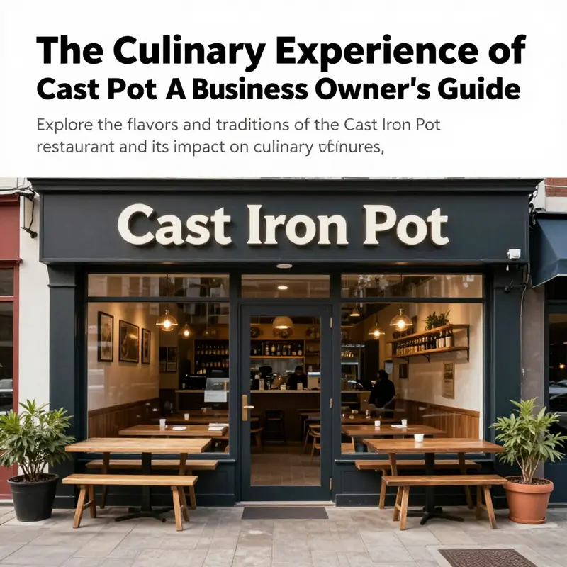 A photograph of the Cast Iron Pot restaurant exterior, inviting guests with its warm ambiance and stylish design.