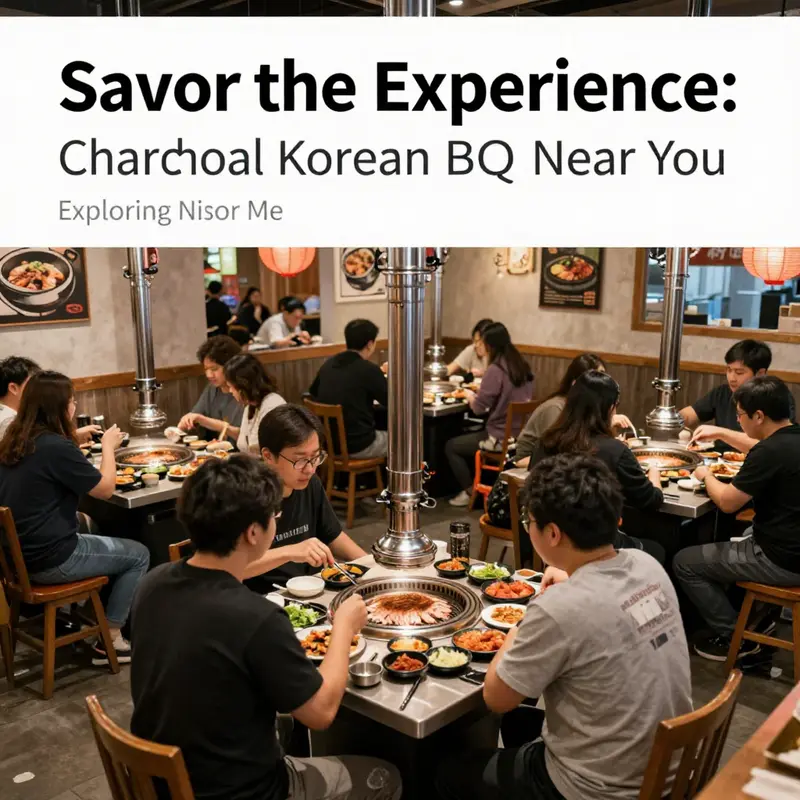 A vibrant scene of a charcoal Korean BBQ restaurant, highlighting the interactive dining experience.