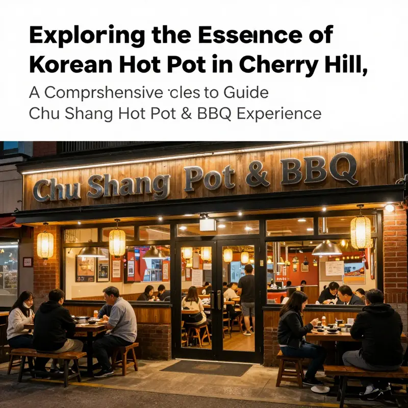 Exterior of Chu Shang Hot Pot & BBQ at night with lights and customers entering.