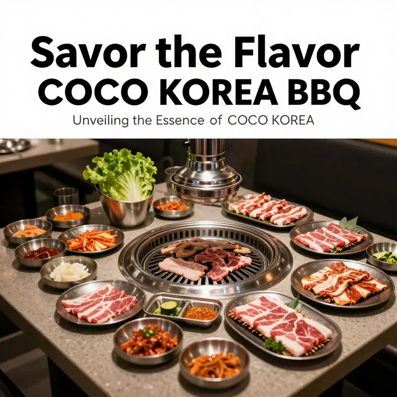 The interactive grilling experience at COCO KOREA BBQ highlighted by a selection of fresh meats and banchan.