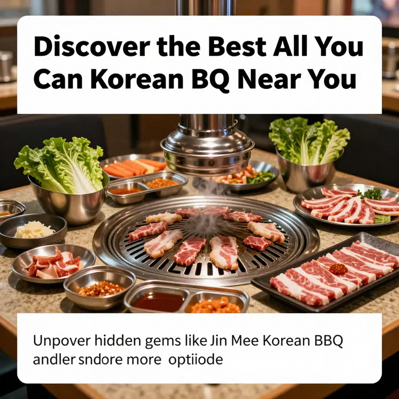 A beautiful arrangement of grilled meats and sides at an all-you-can-eat Korean BBQ restaurant.