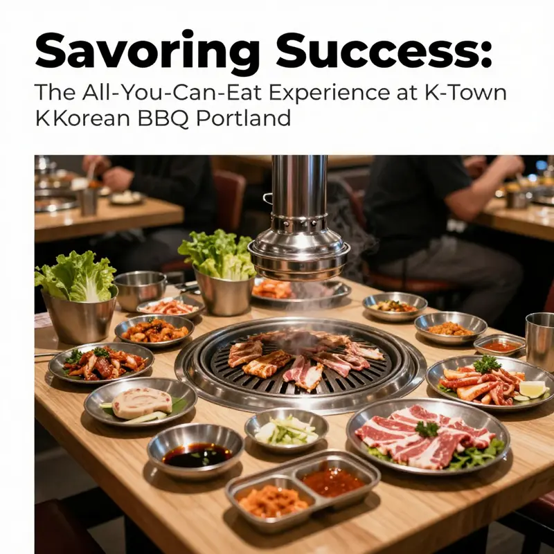 An inviting table at K-Town Korean BBQ showcasing a variety of BBQ dishes and a vibrant dining atmosphere.