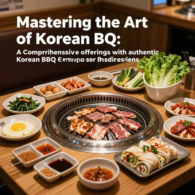 A table ready for Korean BBQ, showcasing various meats, vegetables, and sauces.