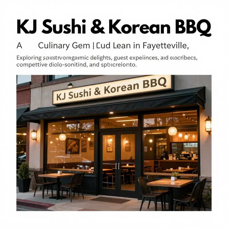 The exterior of KJ Sushi & Korean BBQ featuring welcoming signage and outdoor seating, inviting guests inside.