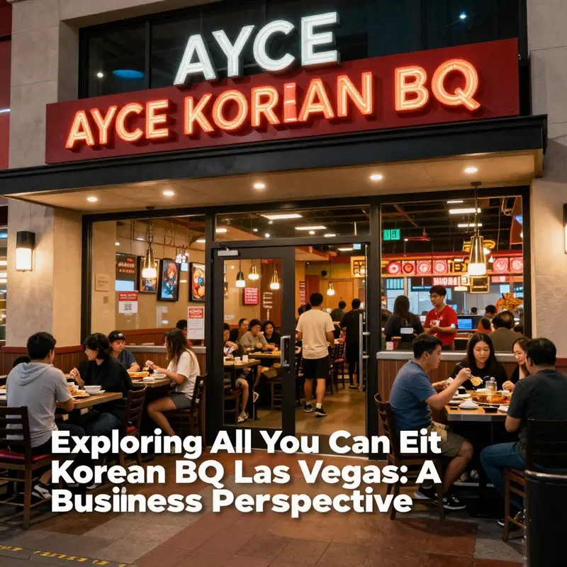 The exterior of a popular Korean BBQ restaurant in Las Vegas, featuring a bustling atmosphere and vibrant decor.
