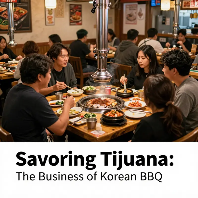 Diners enjoying delicious Korean BBQ at a top restaurant in Tijuana.