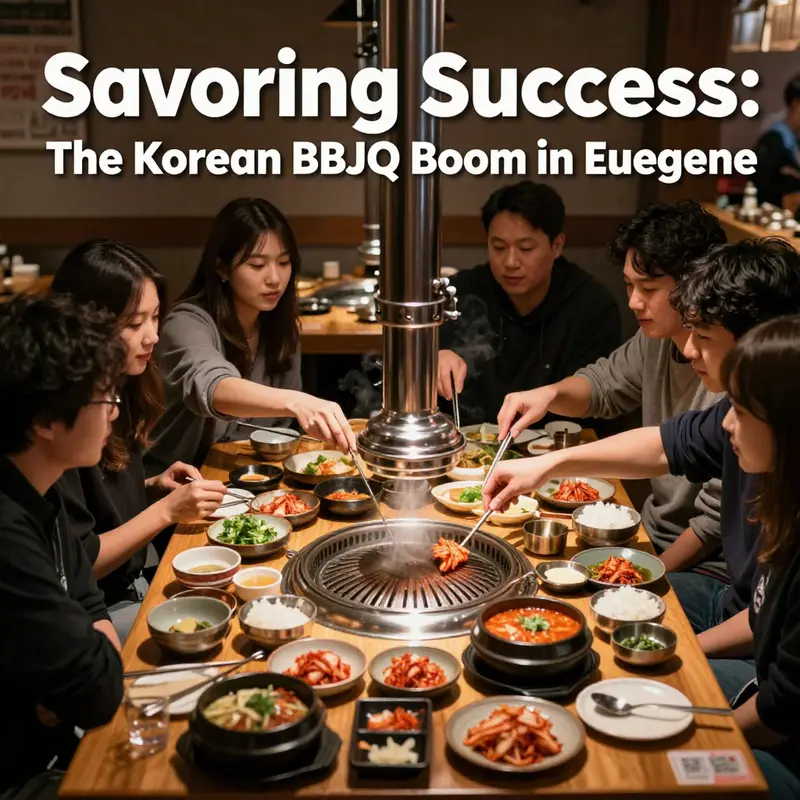 Diners enjoying the interactive experience of grilling at Four Plus 3 Korean BBQ, showcasing the restaurant’s lively atmosphere.