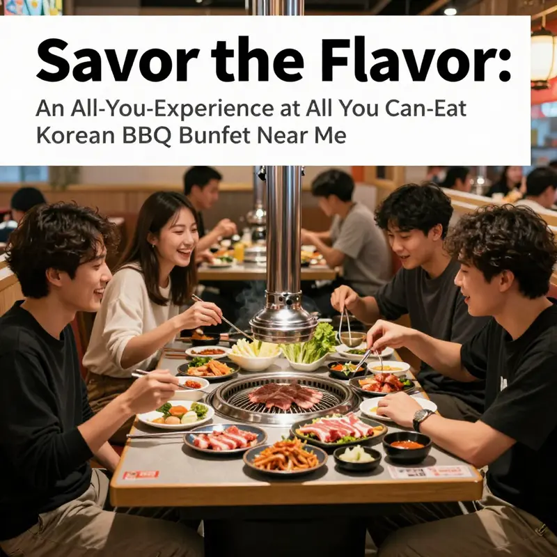 A captivating array of grilled meats and traditional sides at a Korean BBQ buffet.