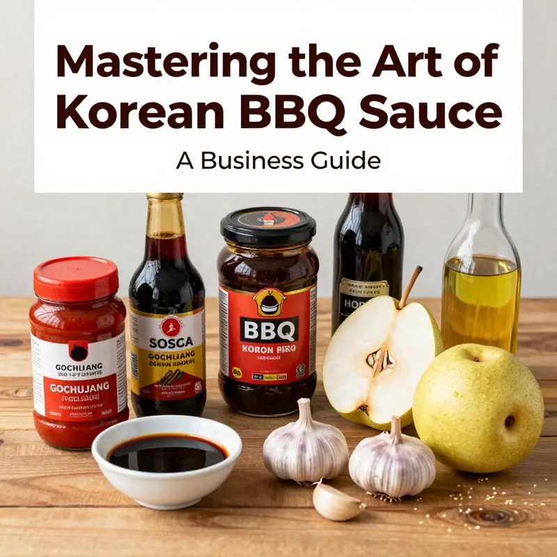 An assortment of key ingredients used in Korean BBQ sauce, highlighting their rich colors and textures.