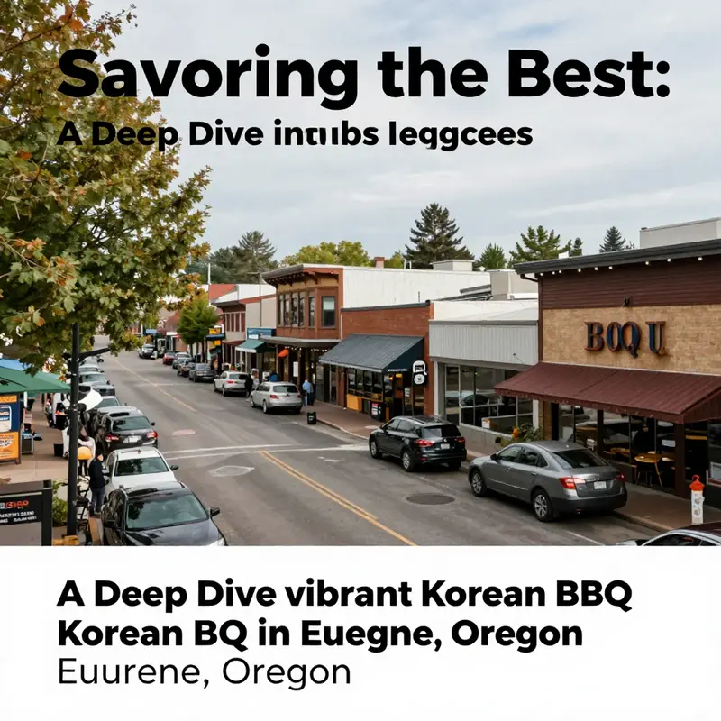 A panoramic view of Eugene's streets filled with eateries and a lively atmosphere, showcasing its culinary diversity.