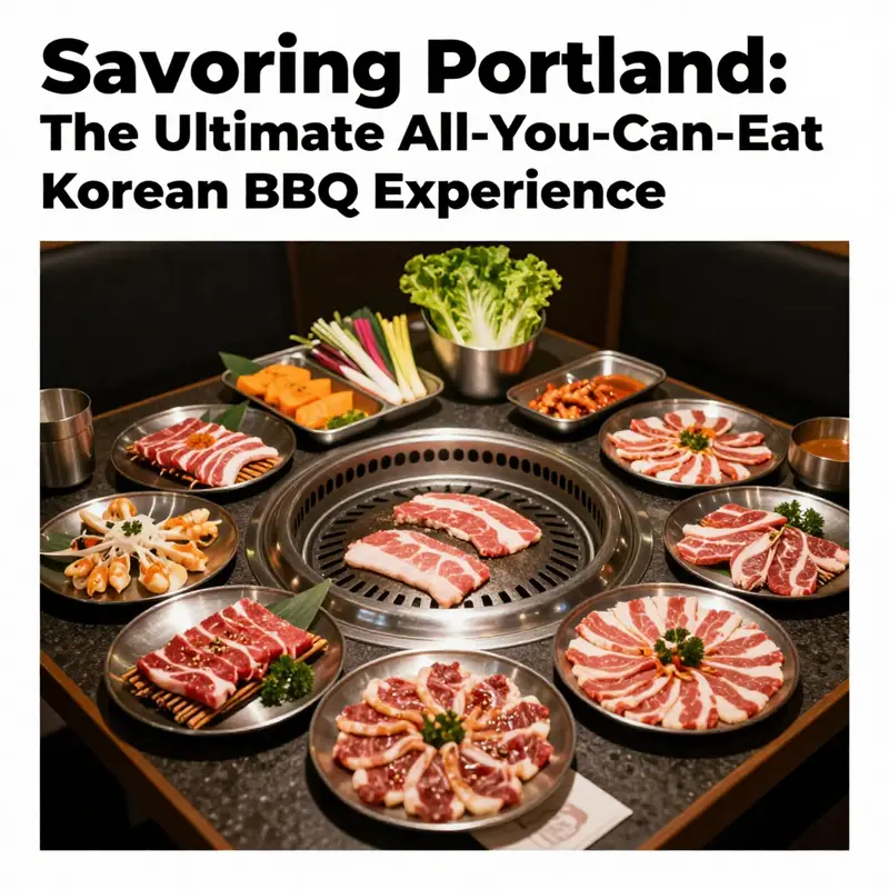 A beautiful arrangement of Korean BBQ dishes, including marinated meats, vegetables, and sides ready to be grilled.