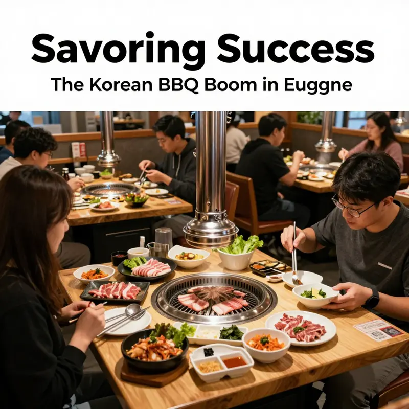 Diners enjoying the interactive experience of grilling at Four Plus 3 Korean BBQ, showcasing the restaurant’s lively atmosphere.