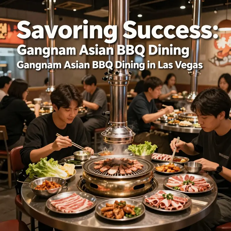 A lively dining experience showcasing guests savoring their Korean BBQ feast.