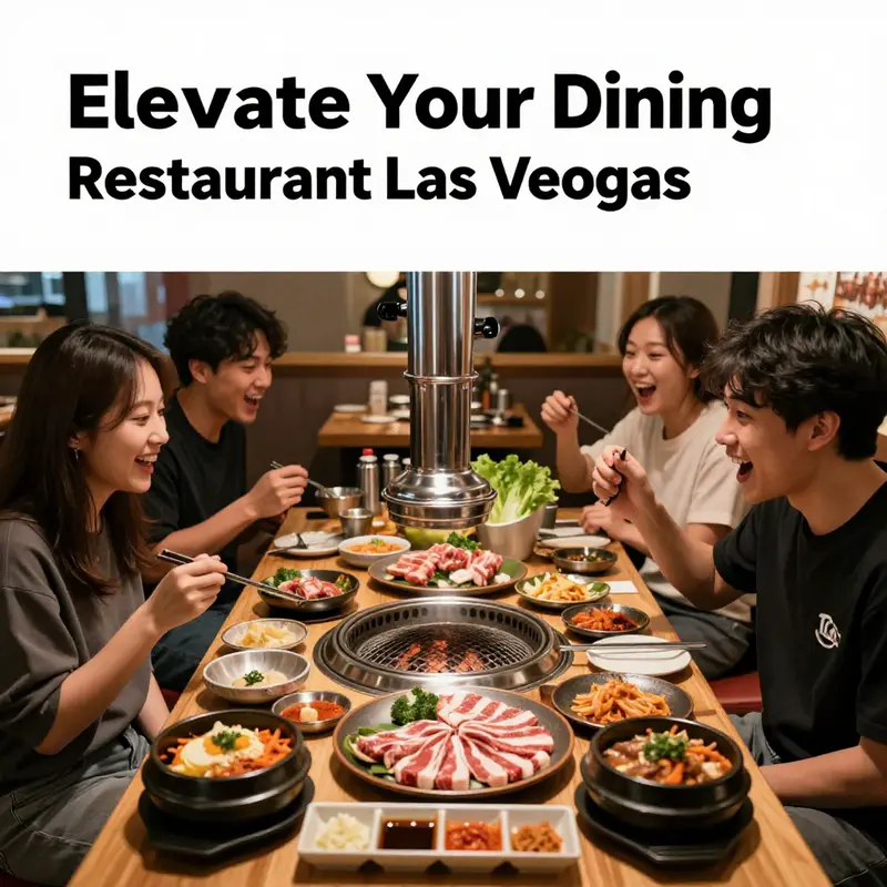 Diners enjoying a variety of grilled meats and side dishes at Gangnam Restaurant.