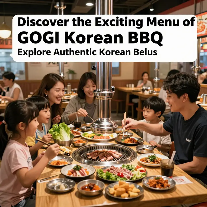 A lively gathering at GOGI Korean BBQ, featuring people enjoying food around a grill.