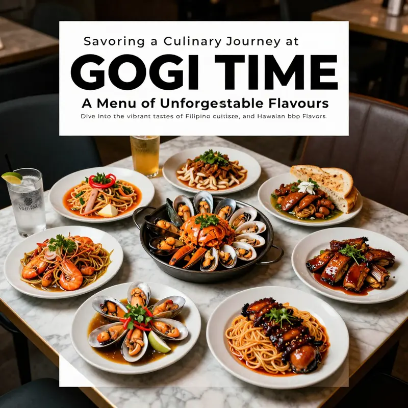 A beautifully styled table with a variety of dishes from GOGI TIME, illustrating the fusion of flavors in Filipino cuisine and BBQ.