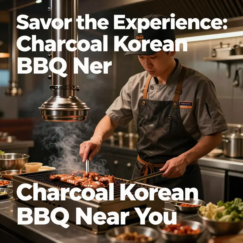 A vibrant scene of a charcoal Korean BBQ restaurant, highlighting the interactive dining experience.
