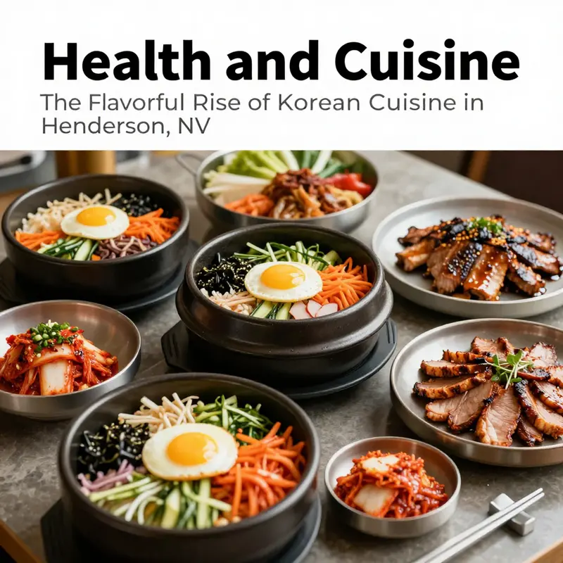 Diners enjoying a variety of dishes in a bustling Korean restaurant in Henderson, NV.