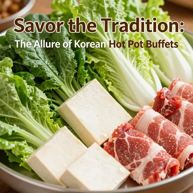A vibrant array of fresh ingredients for a Korean hot pot buffet.