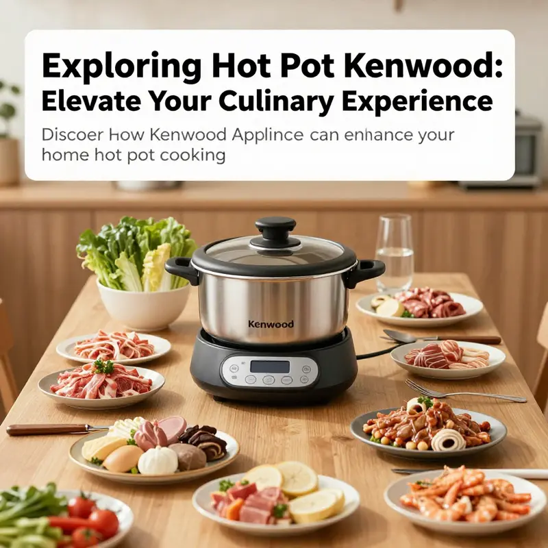 An invitingly set dining table prepared for a hot pot meal, featuring diverse ingredients and a Kenwood cooking appliance as the focal point.