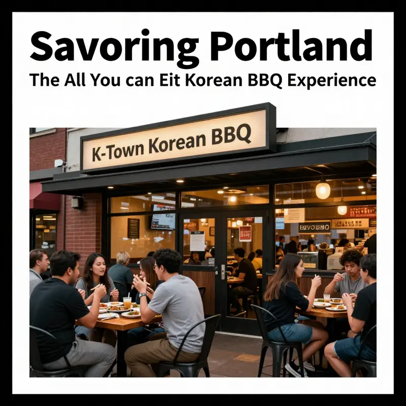 An exterior shot of K-Town Korean BBQ, illustrating its inviting environment and popularity among diners.