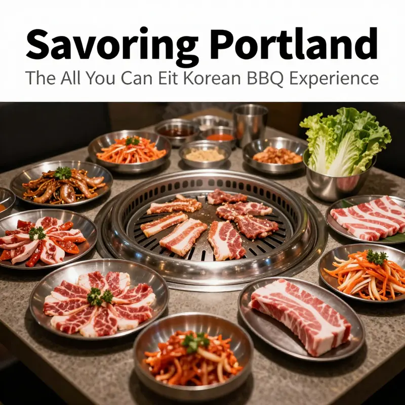 An array of delicious marinated meats and banchan at K-Town Korean BBQ, showcasing the all-you-can-eat experience.