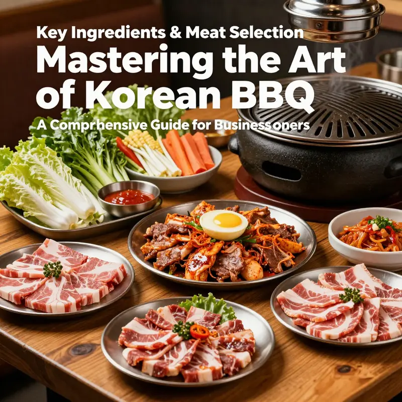 Fresh ingredients and various meat options essential for Korean BBQ.