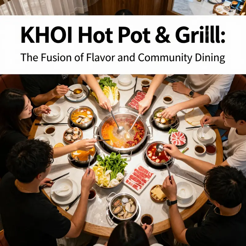 Diners enjoy a vibrant atmosphere at KHOI Hot Pot & Grill, surrounded by fresh ingredients for an interactive meal.