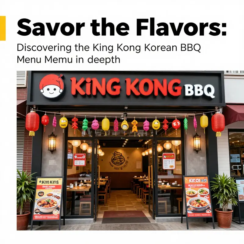 The entrance of King Kong Korean BBQ featuring colorful decorations and a welcoming sign.