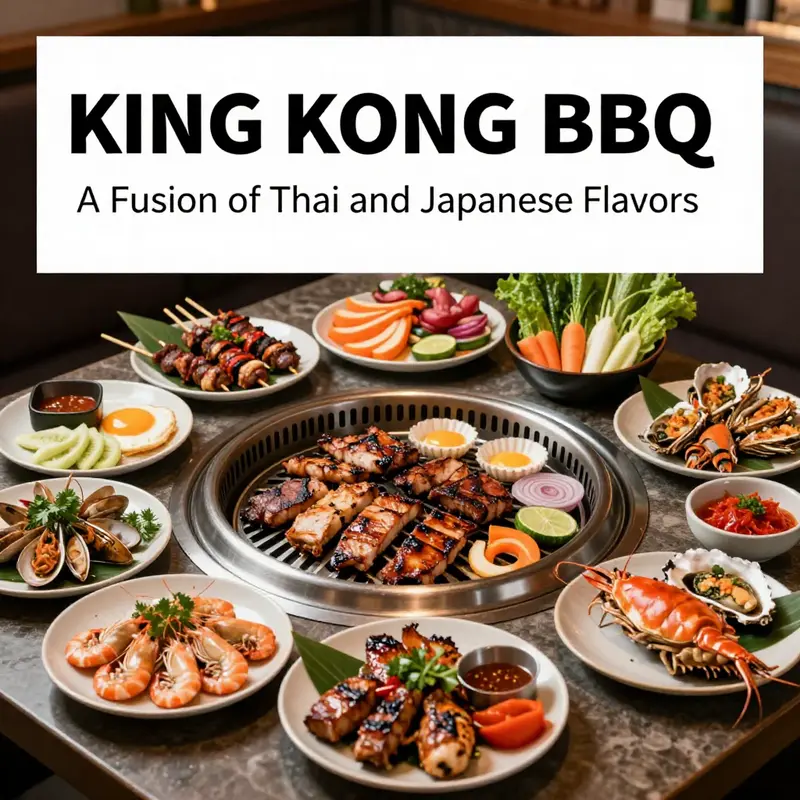 An enticing selection of dishes showcasing the fusion of Thai and Japanese flavors at King Kong BBQ.