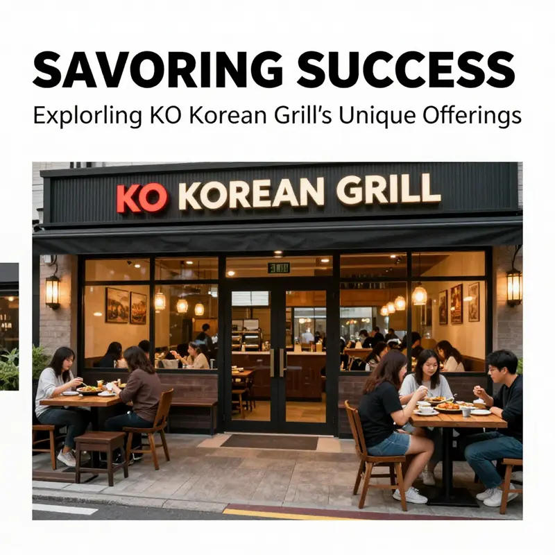An exterior shot of KO KOREAN GRILL featuring its signage and diners enjoying the atmosphere.