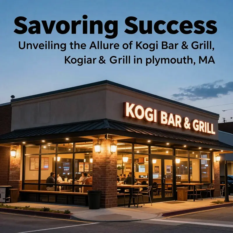 The exterior of Kogi Bar & Grill, beautifully lit at dusk, creating a warm and inviting atmosphere for diners.