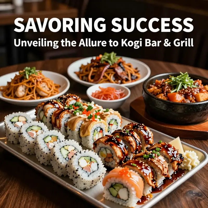 A vibrant array of sushi and Korean dishes exemplifying Kogi Bar & Grill’s culinary diversity.