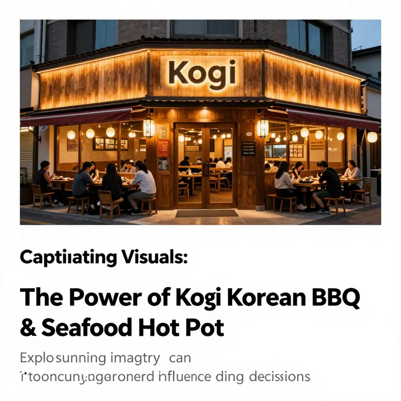 The exterior of Kogi Korean BBQ & Seafood Hot Pot restaurant illuminated at dusk, filled with customers, presenting a welcoming and vibrant dining scene.
