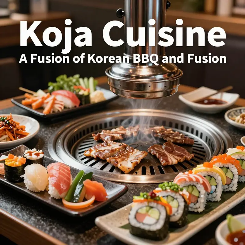 A delightful spread of Korean BBQ and sushi, epitomizing the fusion culinary experience at Koja Cuisine.