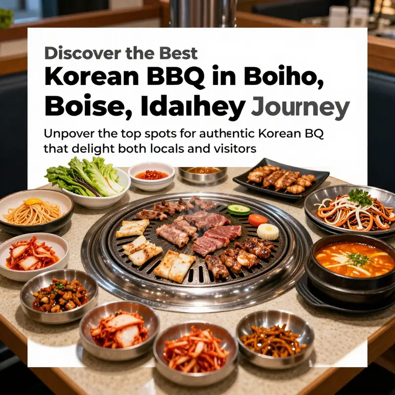 A table filled with Korean BBQ dishes showcasing an array of meats, vegetables, and side dishes in Boise.