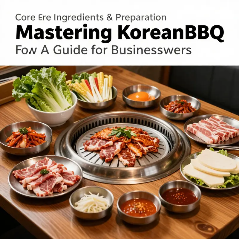 Showcasing essential ingredients for preparing Korean BBQ, including marinated meats and fresh accompaniments.