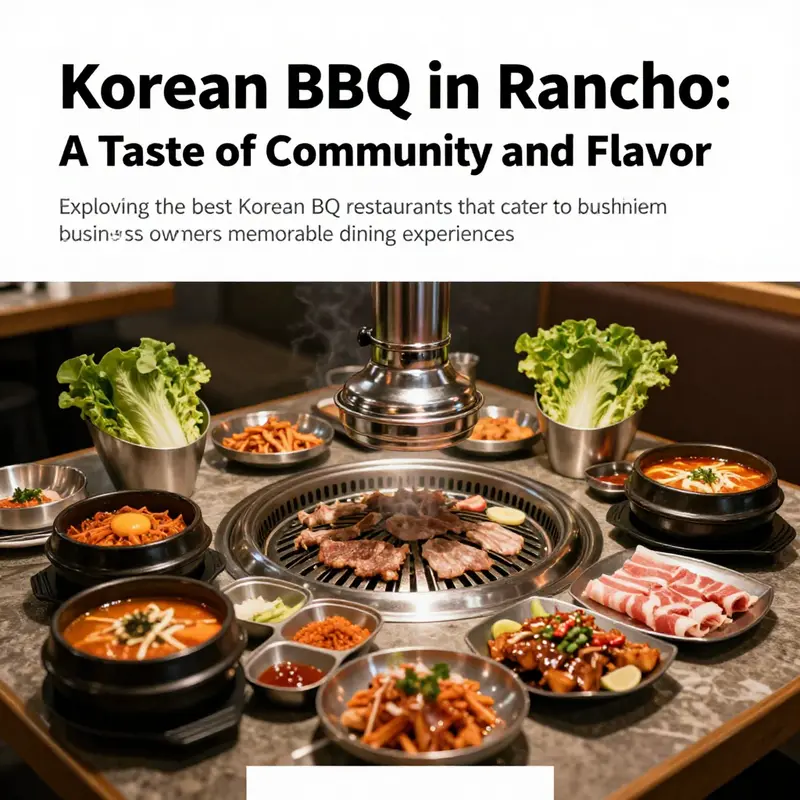 An inviting table set with various Korean BBQ dishes and grilling equipment in a warm, friendly environment.