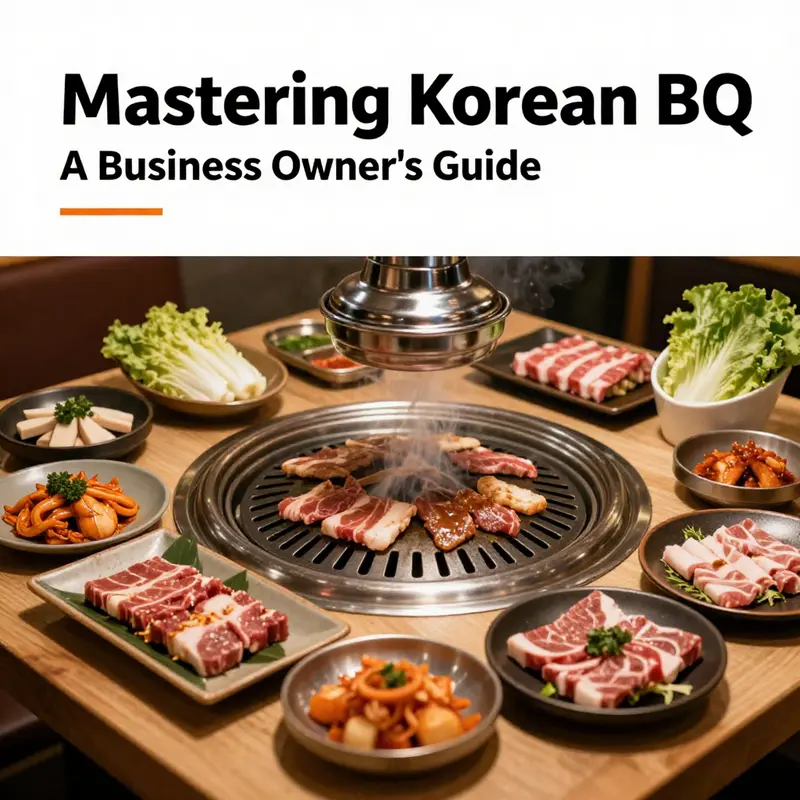 A beautiful arrangement of Korean BBQ with grilled meats and side dishes, inviting viewers to explore the flavors.