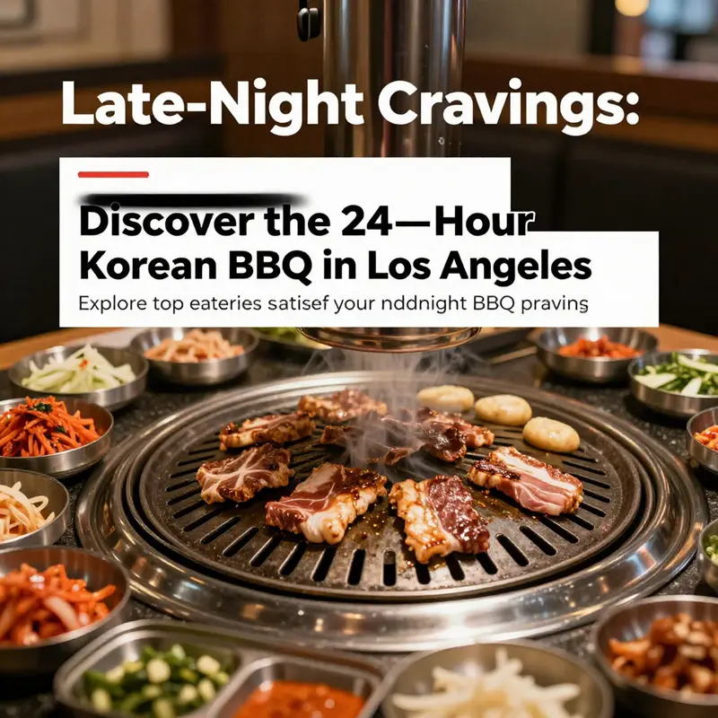 A visual representation of Korean BBQ culture, with marinades, side dishes, and a grill in a lively dining environment.
