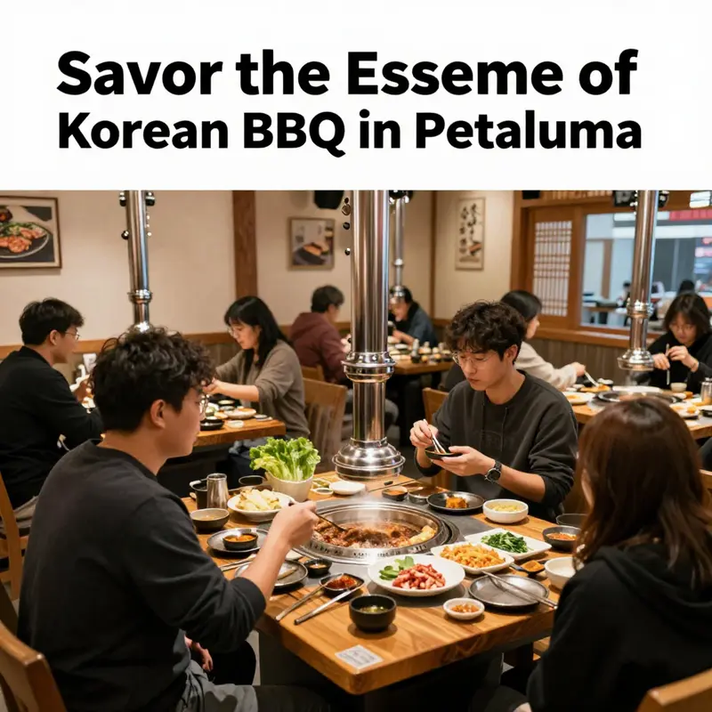Diners enjoying a lively buffet experience at a popular Korean BBQ restaurant in Petaluma.