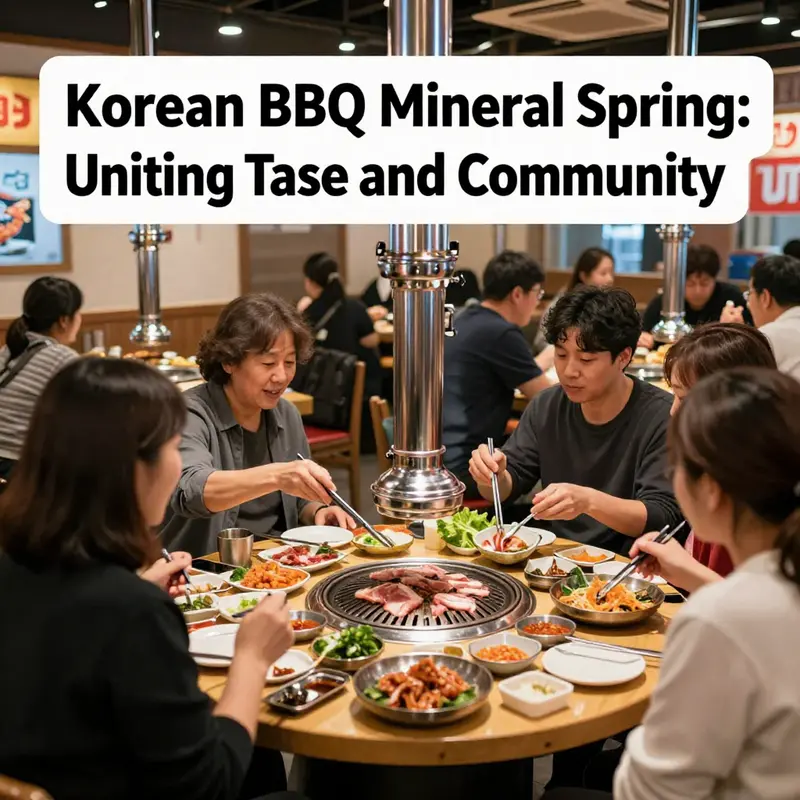 The communal dining experience at Korean BBQ Mineral Spring emphasizes shared meals and lively interactions.