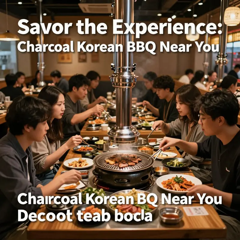 Customers enjoying a lively meal at a charcoal Korean BBQ restaurant, highlighting the social and cultural aspects of dining.