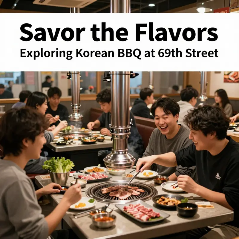 A lively Korean BBQ setup highlighting an array of ingredients ready for grilling.