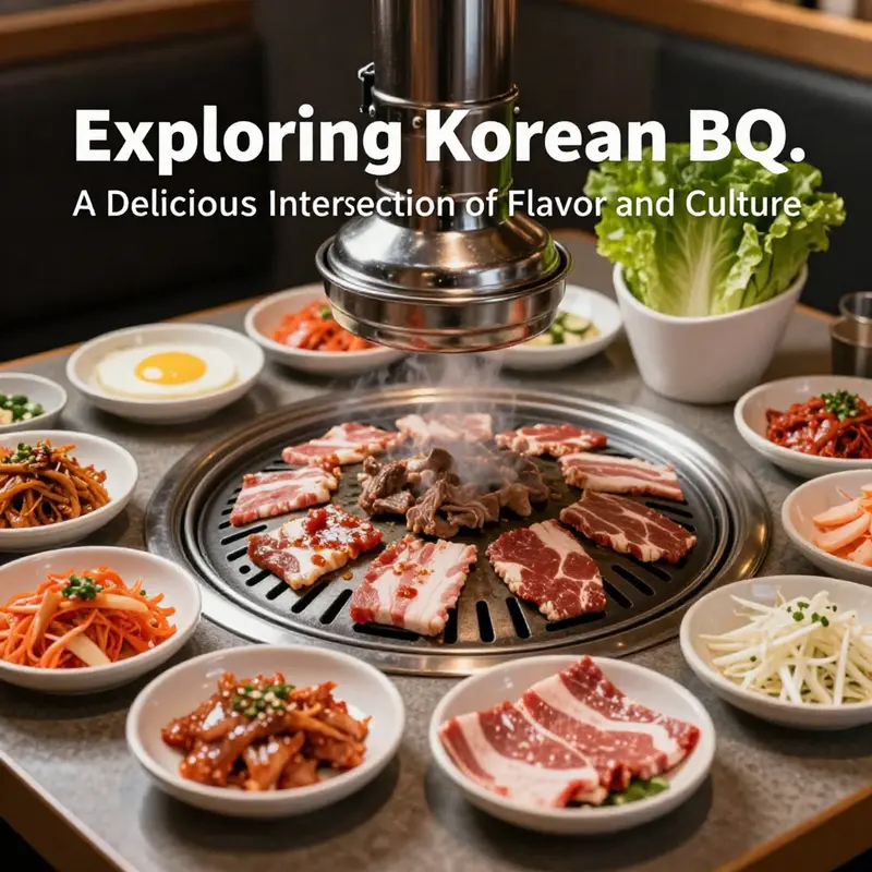 An inviting Korean BBQ table, ready for grilling marinated meats alongside an array of traditional side dishes.